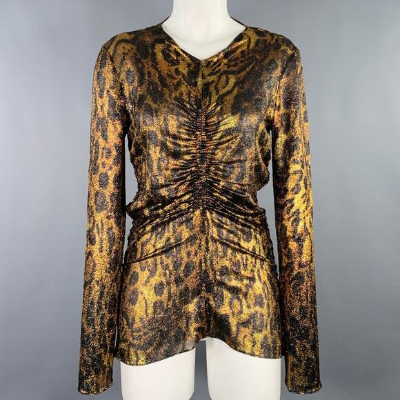 ISABEL MARANT Size S Brown Black Metallic Silk Blend Animal Print Dress Top - Picture 1 of 9